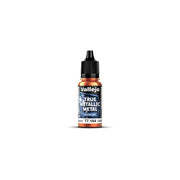 Vallejo True Metallic Metal Airbrush: Ancient Copper (18ml) - Small plastic bottle of Vallejo True Metallic Metal Airbrush paint in Ancient Copper, with black dropper cap and orange.
