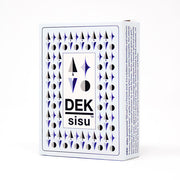 DEK Playing Cards: sisu (PREORDER) - White playing card box with black and blue geometric shapes and text reading DEK sisu on front.