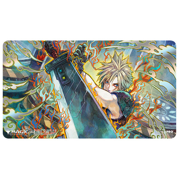 Ultra•PRO Foil Playmat: Final Fantasy - Buster Sword (PREORDER) - Playmat featuring vibrant artwork of a blonde-haired warrior wielding a massive sword surrounded by swirling magical energy.