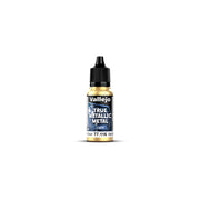 Vallejo True Metallic Metal Light: Greenish Gold (18ml) - Small plastic bottle of Vallejo True Metallic Metal Light paint in greenish gold with a black dropper cap and blue-white.