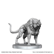 D&D Nolzur's Marvelous Miniatures: Hell Hound & Narzugon (PREORDER) - Gray plastic miniature of a muscular hell hound with detailed fur, menacing face, and curled tail on a round base.