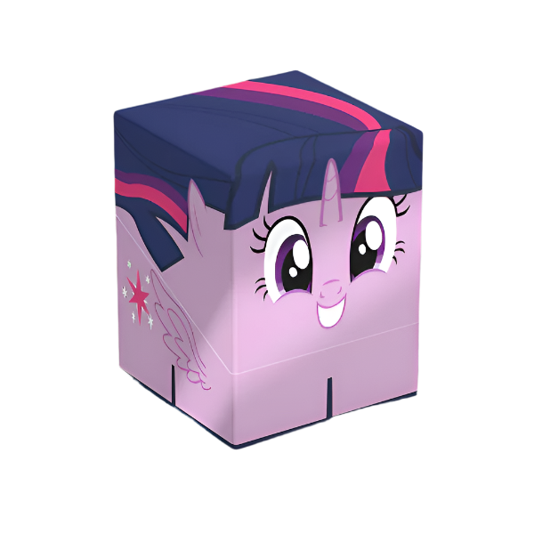 Squaroes Boulder 100+: My Little Pony Friendship is Magic: Twilight Sparkle - Cube-shaped deck box with a colorful cartoon face of a purple pony featuring large eyes, a dark blue mane with pink streaks,