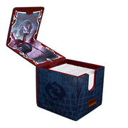 Alcove Edge Deckbox - Tarkir Dragonstorm - Shiko, Paragon of the Way - 100+ - Dark blue textured deckbox with embossed dragon emblem, hinged lid featuring fantasy art of Shiko, Paragon of the Way, holds