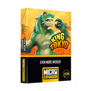 King of Tokyo: Micro Expansion - Even More Wicked - Yellow and black box for King of Tokyo Micro Expansion titled Even More Wicked featuring a green monster with white claws.
