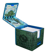 Alcove Edge Deckbox - Tarkir Dragonstorm - Ureni, the Song Unending - 100+ - Green textured deckbox with black stylized dragon emblem, open lid reveals fantasy dragon artwork and white cards inside.