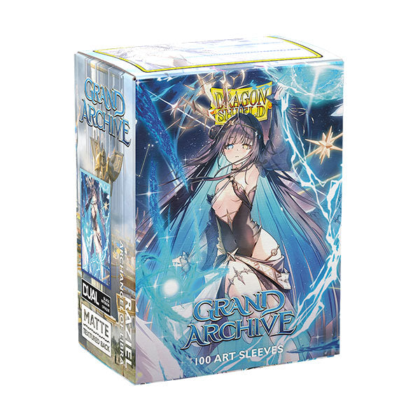 Dragon Shield Dual Matte Art Sleeves: Grand Archive - Raziel, Archangel of Libra (PREORDER) - Box of Dragon Shield Dual Matte card sleeves featuring anime-style angelic figure with wings, blue and white color scheme,.