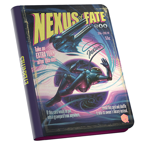 Ultimate Guard 18-Pocket Zipfolio: Magic the Gathering: Edge of Eternities - Nexus of Fate - Purple zipfolio with vintage sci-fi Nexus of Fate artwork, featuring a futuristic diver and bold yellow title text.