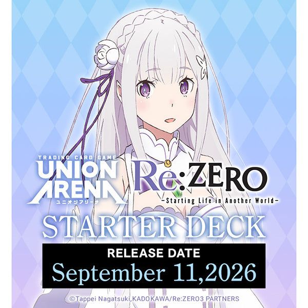 Union Arena: Re:ZERO Starting Life in Another World Starter Deck (PREORDER) - ZERO Starting Life in Another World starter deck with anime character on blue diamond background.