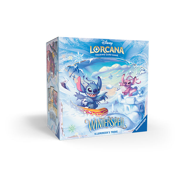 Lorcana TCG: Winterspell Illumineer's Trove - Lorcana TCG Winterspell Illumineer's Trove box featuring blue and white snowy design with Stitch and a pink creature.