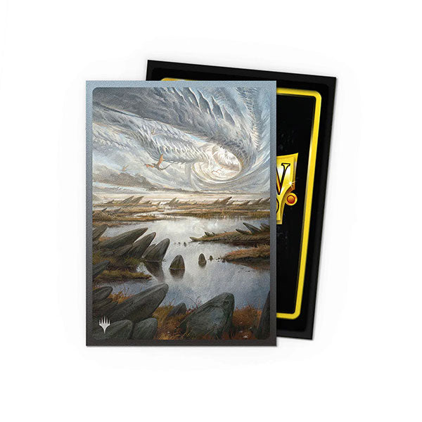 Dragon Shield Standard Dual Matte Art Sleeves 100ct - MTG Landfall Series - Marsh Flats (PREORDER) - Matte card sleeve featuring fantasy art of a cloudy sky and rocky marshland, rectangular shape.