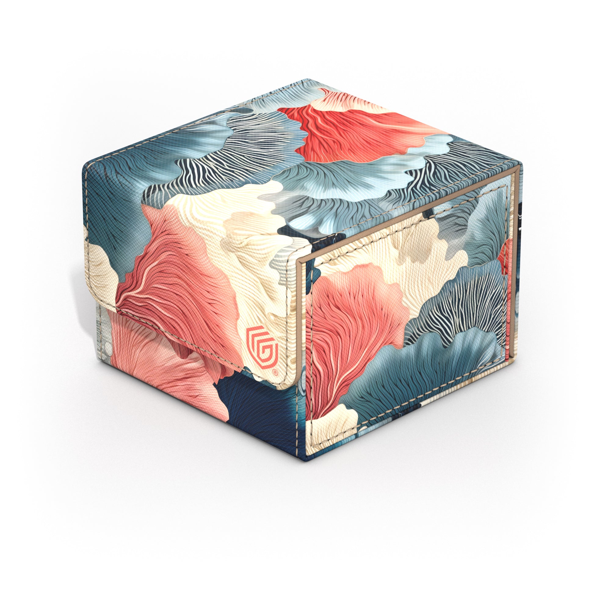 Ultimate Guard: Sidewinder 100+ Standard Coral Places- Reef Flowers - Compact rectangular card storage box with coral, cream, and blue reef flower patterns and black edging.