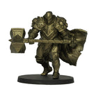 Vallejo True Metallic Metal Airbrush: Aged Metal (18ml) - Metallic bronze miniature knight figurine wielding a large double-headed battle axe on a round base.