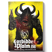 Forbidden Psalm (Hardcover) - Hardcover RPG book with yellow background featuring a dark horned demon and pentagram emblem titled Forbidden Psalm.