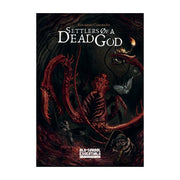 Old-School Essentials: Settlers of a Dead God - Dark fantasy RPG book cover featuring a red skeletal kraken with tentacles and glowing eyes swirling around a castle and a.