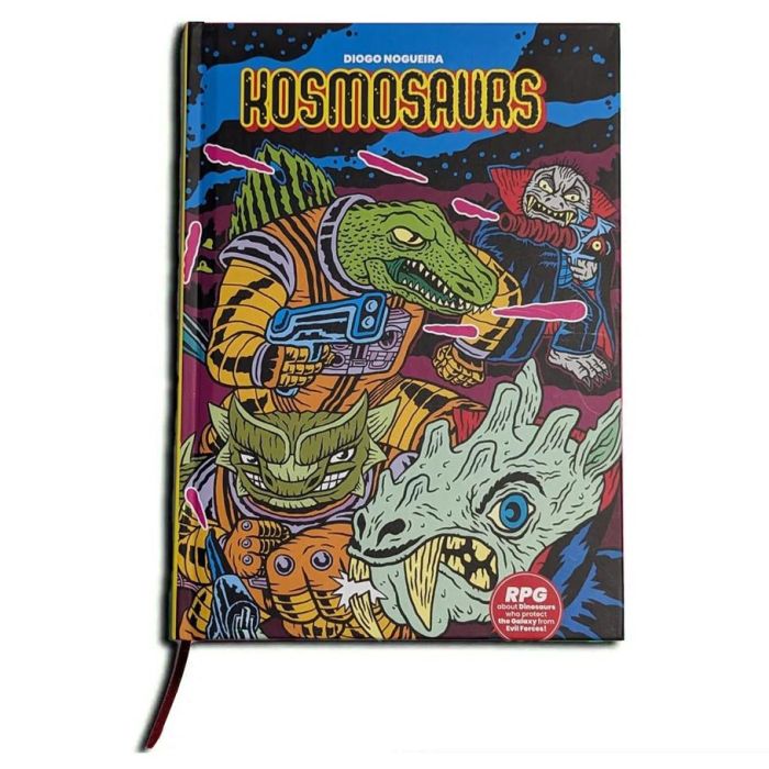 Broken Tales - Colorful illustrated notebook cover featuring sci-fi dinosaur characters with a cosmic background and RPG label.