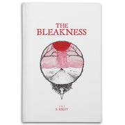 The Bleakness RPG - White book cover with red title "The Bleakness," featuring a circular illustration of a barren landscape with leafless.