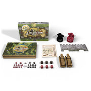 Monty Python: Fetchez la Vache! 3-in-1 Game Set - Monty Python-themed 3-in-1 game set with detailed illustrated box, two wooden catapult pieces, various red and black game.
