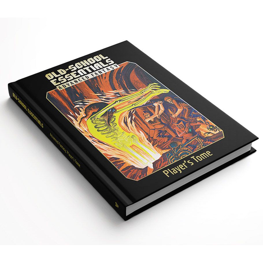 Old-School Essentials: Advanced Fantasy: Player's Tome - Black hardcover RPG book titled Old-School Essentials Advanced Fantasy Player’s Tome with fantasy artwork of a green dragon.