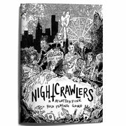 Nightcrawlers RPG - Black and white cover of Nightcrawlers RPG with a gritty cityscape, characters, and splatterpunk art style.
