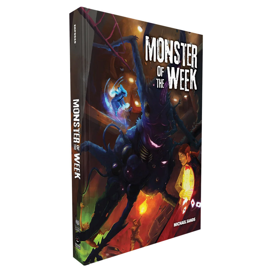 Monster of the Week Hardcover Edition - Hardcover book with dark, fantasy-themed cover art featuring a glowing-eyed monster and a person holding a lantern, titled.