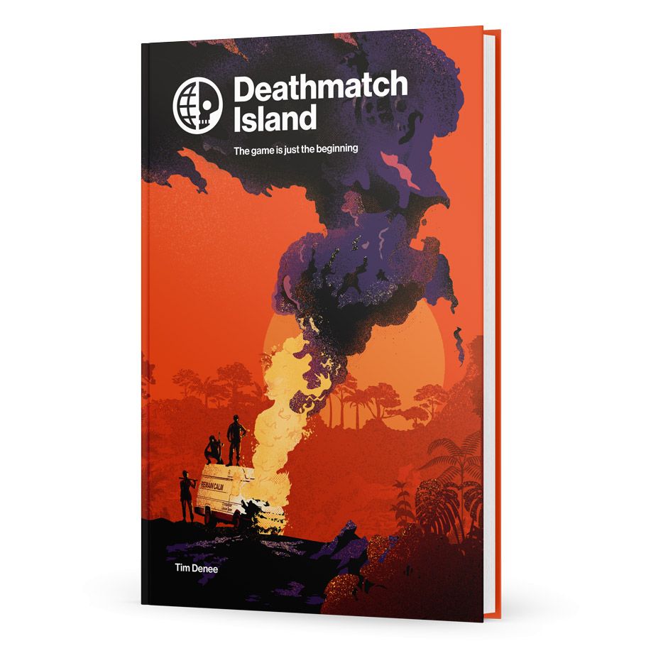 Deathmatch Island - Deathmatch Island book with dark purple smoke rising from a lava eruption on an orange-red volcanic island cover.