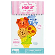 The Best Worst Ice Cream - Colorful card game box featuring cartoon ice cream scoops with faces and playful fonts on a pink and white striped.