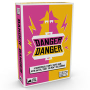 Danger Danger - Colorful rectangular card game box with bold pink and yellow split background, featuring a pink and yellow stylized witch.