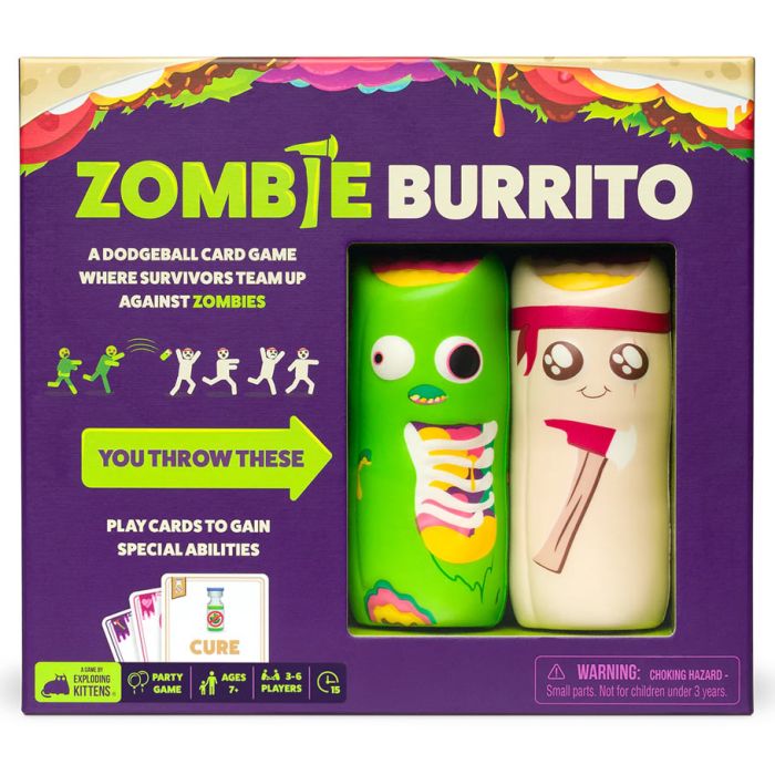 Zombie Burrito - Zombie Burrito game box with bright green and white cartoon burrito characters on a purple background.