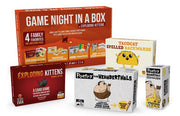 Game Night Bundle 2 - Game Night Bundle 2 with colorful boxes of Exploding Kittens, Tacocat Spelled Backwards, and Poetry for Neanderthals card.