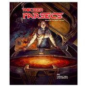 Thirteen Parsecs: Beyond the Solar Frontier - Sci-fi RPG book cover with a female pilot in futuristic armor standing over a glowing control panel inside a spaceship.