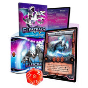 Elestrals - Base Set Starter Deck - Trifernal 1st Edition - Elestrals Trifernal 1st Edition starter deck with colorful box, red 20-sided die, and detailed game card featuring mythical.