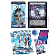 Elestrals: Frostfall: Starter Deck: Emperowatt - Elestrals Frostfall Emperowatt starter deck with icy blue packaging, holographic character card, blue 12-sided die, three.