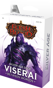 Flesh and Blood: Silver Age Deck - Viserai, Between Worlds (PREORDER) - Flesh and Blood Silver Age Deck box with purple armored warrior artwork and metallic logo on white background.