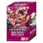 One Piece TCG: A Fist of Divine Speed: Double Pack - Bright magenta rectangular box for One Piece TCG featuring dynamic anime characters in action with bold white and black text.