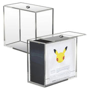 Pokémon Elite Trainer Box Acrylic Protector - Clear acrylic protective case with Pikachu-themed printed card insert, designed for Pokémon Elite Trainer Box.