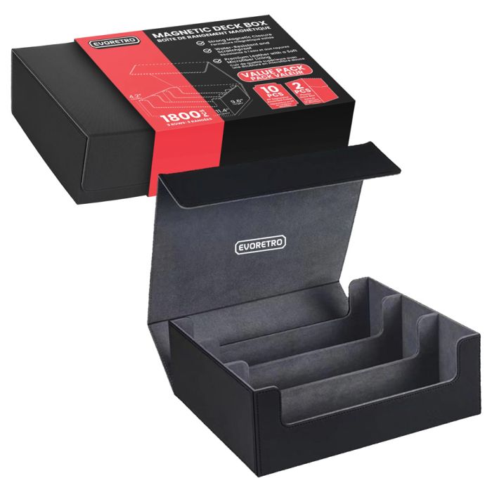 Magnetic Storage Box: 1800 Count - Black rectangular magnetic storage box with three divider compartments and red label on packaging.