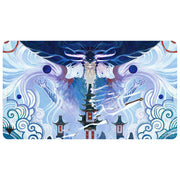 MTG Playmat - Tarkir: Dragonstorm - Shiko and Narset, Unified - Rectangular playmat featuring vibrant fantasy artwork with symmetrical design, swirling blue and white clouds, a central.
