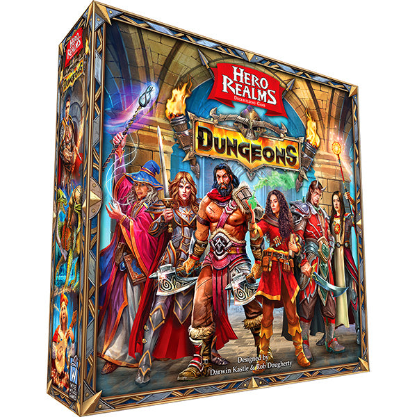 Hero Realms: Dungeons (PREORDER) - Dungeons card game box with colorful fantasy characters including warriors and mages on front cover.