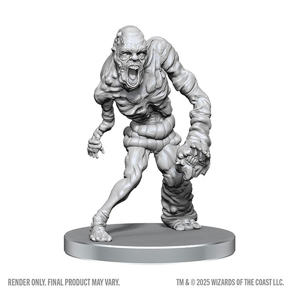 D&D Nolzur's Marvelous Miniatures: Rutterkin & Maw Demon (PREORDER) - Gray plastic miniature of a hunched, muscular demon with a distorted face and oversized hands on a round base.