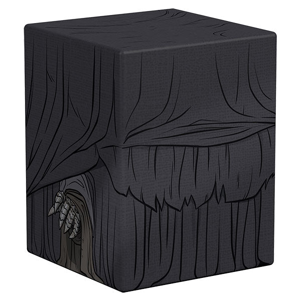 Squaroes Boulder 100+: The Lord of the Rings - Nazgul (PREORDER) - Black cube-shaped deck box with textured folds and an illustrated cloaked Nazgul figure peeking from a dark hood.