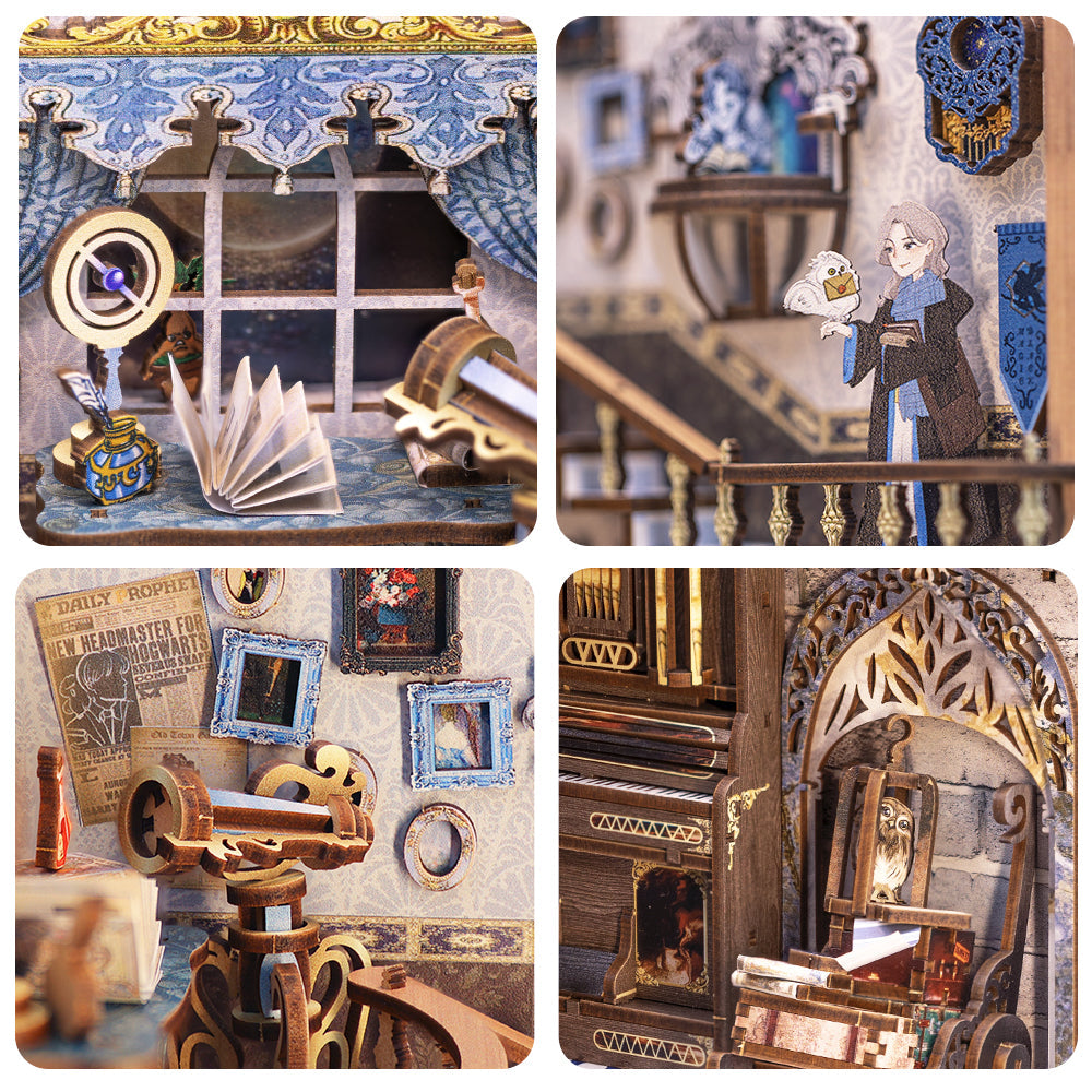 Nebula Common Room Book Nook (PREORDER) - Miniature Nebula-themed book nook with cosmic window, vintage telescope, celestial decor, and detailed cozy interior scenes.