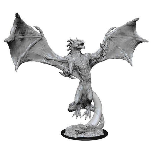Magic the Gathering Miniatures: Galazeth Prismari - Gray sculpted dragon miniature with outstretched wings and detailed scales on a round base.