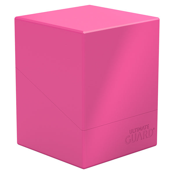 Deck Case: Boulder 100+ Standard Size- Neon Pink - Neon pink rectangular deck case with smooth matte finish and subtle "Ultimate Guard" logo embossed near base.