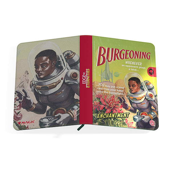 Ultimate Guard 18-Pocket Zipfolio: Magic the Gathering: Edge of Eternities - Burgeoning - Card binder with vibrant Magic the Gathering art, featuring a young astronaut in a white suit on green and beige background,