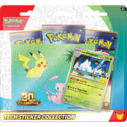 Pokémon TCG: 30th Celebration - Tech Sticker Collection - Exeggutor (PREORDER) - Pokémon TCG 30th Celebration Tech Sticker Collection pack featuring Pikachu and Mew stickers with Exeggutor card on green.