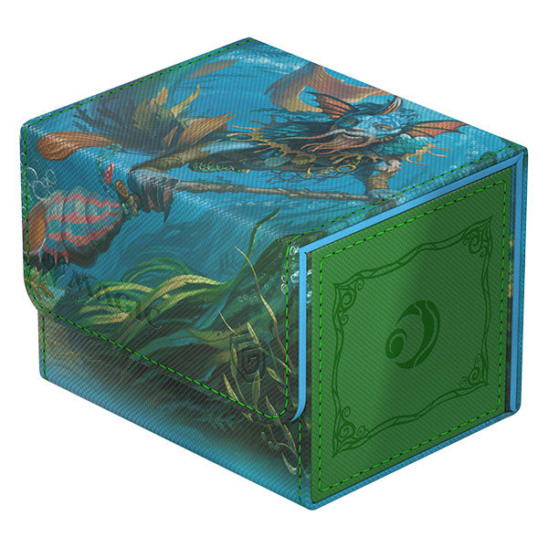 Ultimate Guard Sidewinder 100+ Xenoskin Deckcase: Lorwyn Eclipsed - Sygg, Wanderwine Wisdom - Teal and green rectangular card deck case with fantasy artwork featuring a winged creature and leafy plants, solid green.