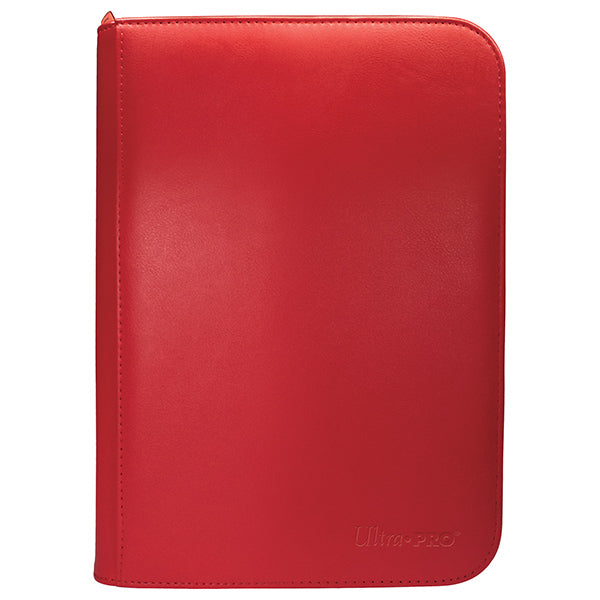 Ultra Pro 4-Pocket Zippered Binder: Vivid - Red (PREORDER) - Red zippered binder with smooth finish and rounded corners, compact rectangular shape.