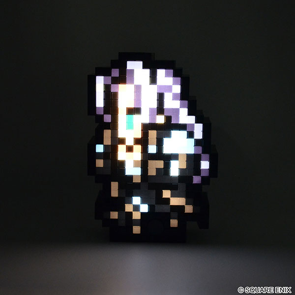 Final Fantasy Pixelight Neo: FFRK Sephiroth (PREORDER) - Pixelated figure of Sephiroth with white hair and black outfit glowing against dark background.