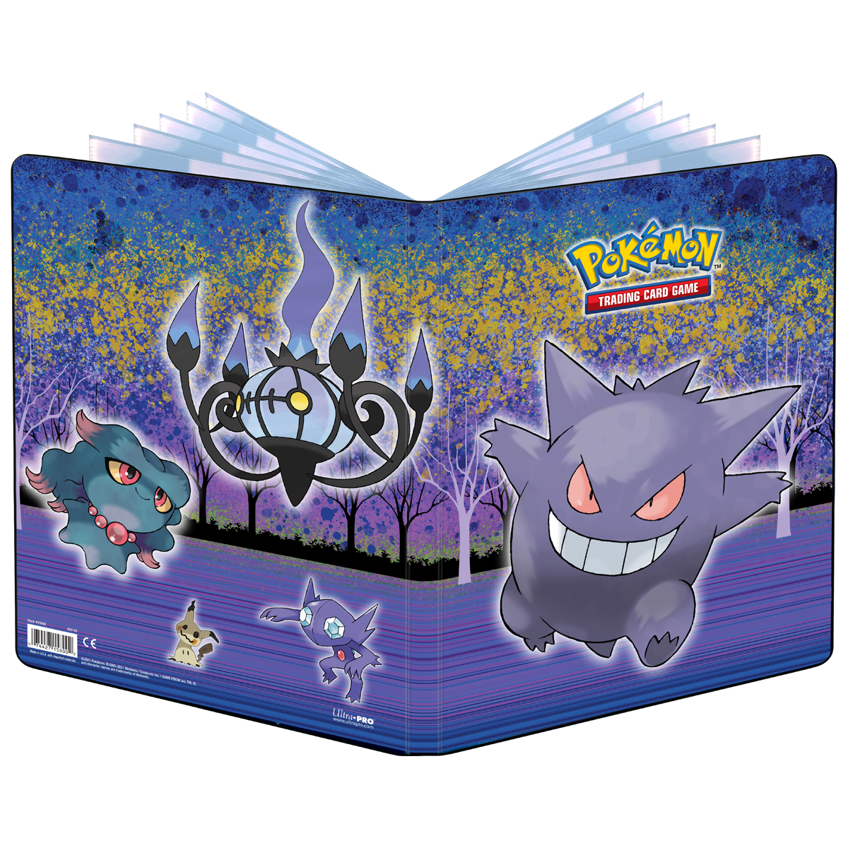 Ultra Pro 9-Pocket Portfolio: Pokémon - Gallery Series Haunted Hollow (PREORDER) - Purple Ultra Pro 9-pocket portfolio featuring Halloween-themed Pokémon characters Gengar, Chandelure, Gastly, Misdreavus,.