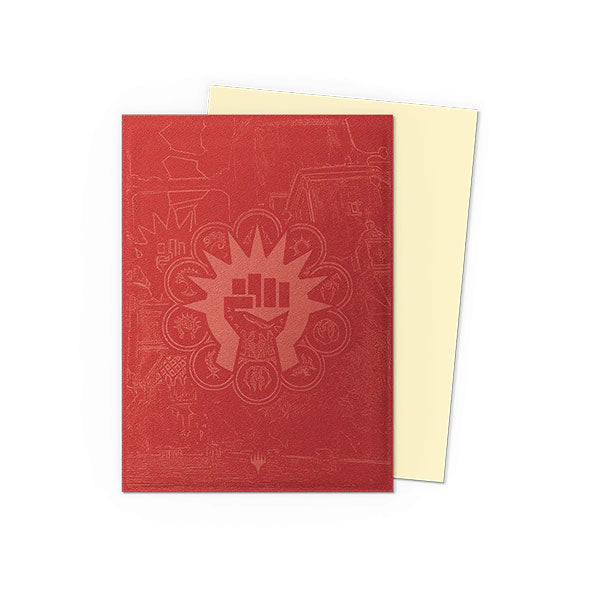 Dragon Shield Dual Sleeves 100ct Box - MTG Guildpact Series - Boros Legion (PREORDER) - Red and cream dual card sleeves with embossed Boros Legion emblem and detailed fantasy designs.
